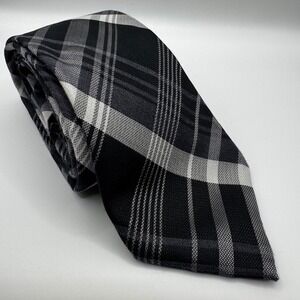 Calvin Klein Mens Silk Blend Plaid Tie Black Grey White Checkered Necktie Formal